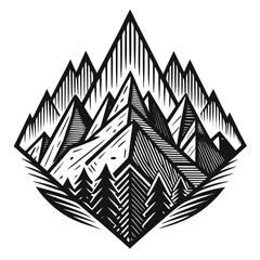 Stylized Mountain Range with Pine Trees mountains peaks