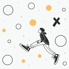 Stylized Person Jumping Amidst Geometric Shapes abstract