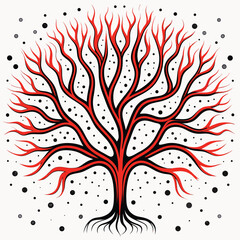 Stylized Tree with Red Branches and Black Dots vector