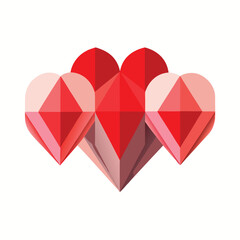Three Geometric Red Hearts on White Background love