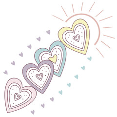 Whimsical illustration of hearts and sun with pastel colors