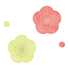 水彩タッチの2色の梅花イラスト｜和風・春・季節のデザイン素材