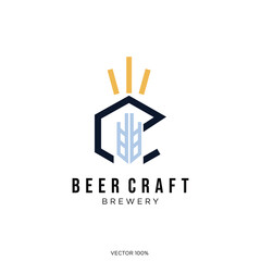 Modern Craft Beer Brewery Logo with Stylized Wheat and Geometric Design