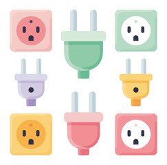 Colorful Power Icons  Flat Vector Multi-Outlet Adapters and Plugs