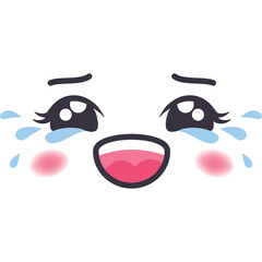 Joyful Cartoon Face Expression Crying Tears of Laughter with Pink Cheeks and Wide Open Mouth White Background Transparent