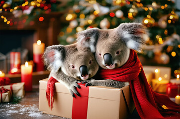 Koala lover at Christmas. Season greeting.