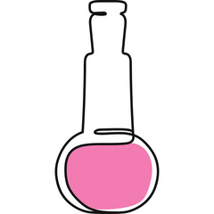 Minimalist Outline of a Round Bottom Flask Filled with Pink Liquid on Transparent Background