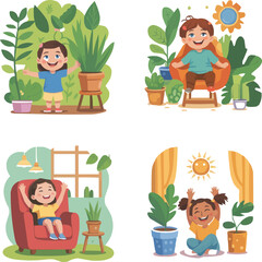 Biophilia & Comfort Icons  Flat Vector Mini-Illustrations for Kids