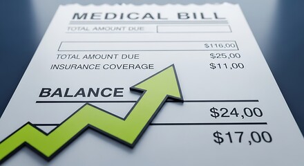 Naklejka premium Medical Bill with Rising Balance and Green Arrow.
