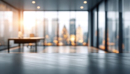 Office blurry background. blurred in office interior space. Glassy window of modern office building. Modern business, commercial real estate backdrop. Generative AI. High quality