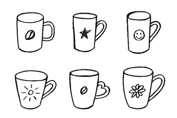 Set of cute hand drawn cup of tea or coffee Simple mug clipart Cozy home doodle Single element for design