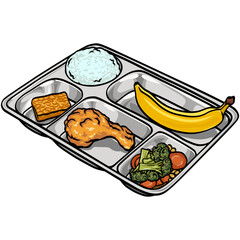 School Lunch Tray with Food Illustration