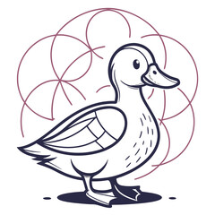 Charming cartoon duck illustration with a stylized geometric pattern in the background perfect for whimsical designs and playful concepts