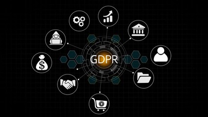 protecting data personal information on tablet and virtual interface. Data protection privacy concept. GDPR. EU. Cyber security network. Padlock icon and internet . 4k video animation. - Powered by Adobe