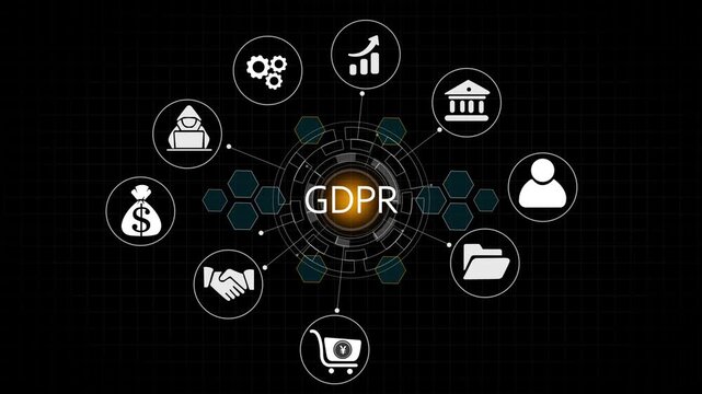 protecting data personal information on tablet and virtual interface. Data protection privacy concept. GDPR. EU. Cyber security network. Padlock icon and internet . 4k video animation. - Powered by Adobe