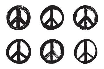 Set of hand drawn peace sign No war symbol Hippie clipart in doodle style Single element for print, web, design, decor