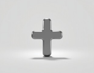 Obraz premium 3D silver cross symbol on white background for religious faith or business illustration