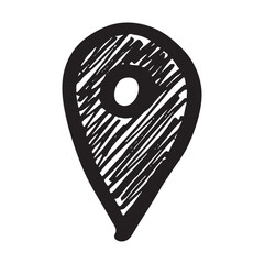 Hand drawn map pin Map marker pointer sign GPS and mapping tools Location pin symbol Pinpoint clipart in doodle style Single element for web, design