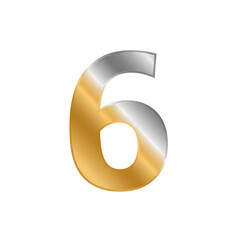 Golden and Silver Number Six with Metallic Gradient Effect.