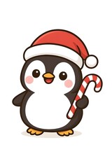 A cute sticker Penguin wearing a cute hat santa