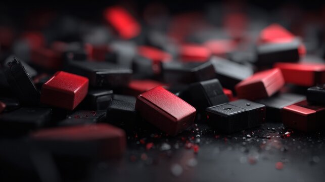 Database Lock Symbols Shatter in Fragments, Illustrating a Ransomware Attack in Black and Red Tones