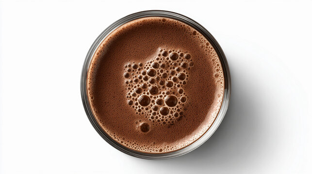 Top view of a glass of frothy chocolate milk isolated on white background - Powered by Adobe