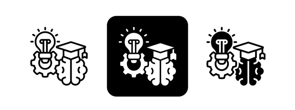 Creativity  Solid color and black line drawing vector illustration set