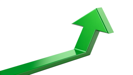 Green arrow pointing upwards isolated on transparent background