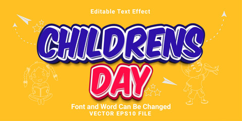 3d editable childrens day cartoon style text effect