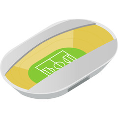 Isometric 3D Stadium With Green Football Field Yellow Seating And White Exterior On Transparent Background