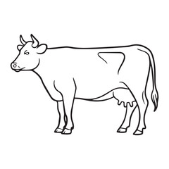 Cow silhouette and line art vector illustration.