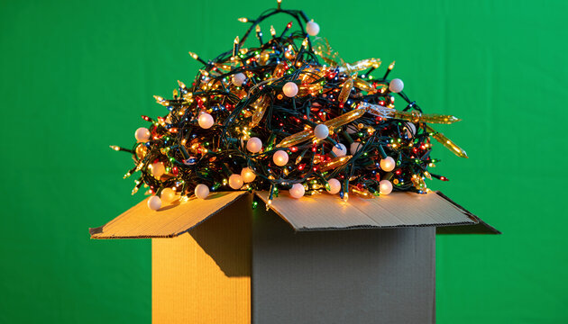 Christmas Lights in Cardboard Box - Powered by Adobe
