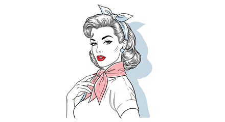 Vintage 1950s Glamour Woman Line Art Illustration