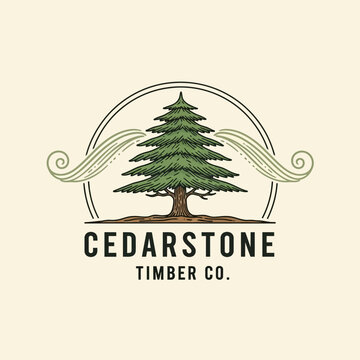 Cedarstone Timber Company logo featuring a detailed evergreen tree illustration.