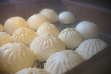 Steaming Hot Nikuman (Chinese steamed pork buns) in Yokohama Chinatown