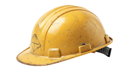 A yellow hard hat, isolated on transparent background