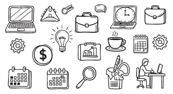 Doodle style business finance and planning icon set illustration vector