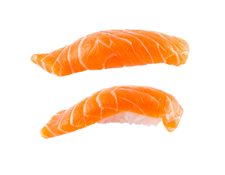 salmon sushi floating clipping path isolated on transparent png