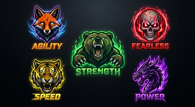 Aggressive Esports Gaming Mascot Logo Set Design
