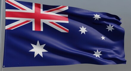 Waving flag of australia featuring the union jack and stars, national symbol. 78 characters