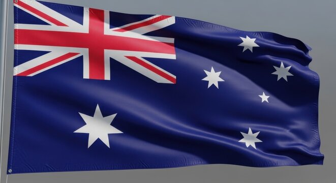 Waving flag of australia featuring the union jack and stars, national symbol. 78 characters