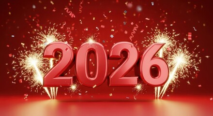 Red Glow Sparkle 2026 Typography