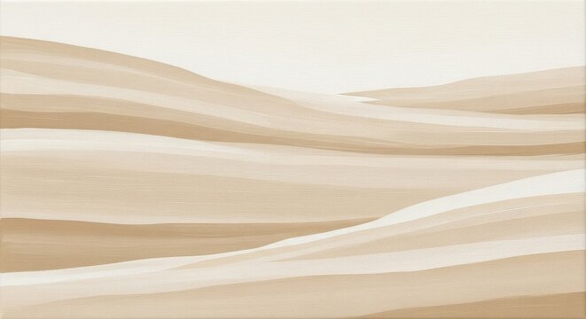 Beige and tan abstract painting of layered dunes in a minimalist style