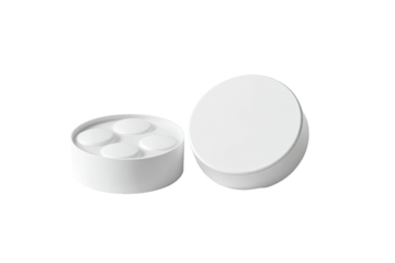 Two white, minimalist, round object with small discs