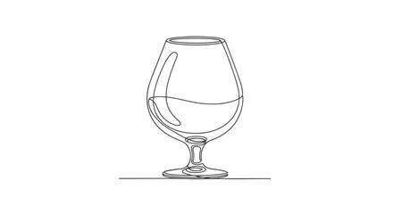 Single continuous line art drawing of a classic brandy snifter glass. Minimalist beverage outline for a sophisticated drink concept vector 1.eps design