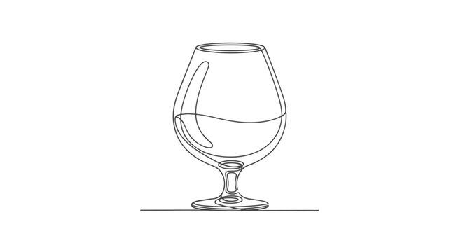Single continuous line art drawing of a classic brandy snifter glass. Minimalist beverage outline for a sophisticated drink concept vector 1.eps design