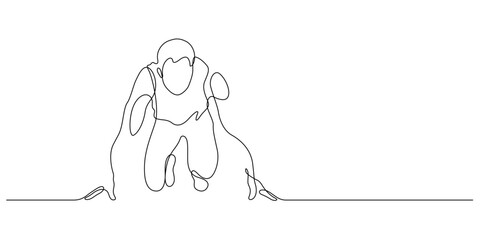 man runner ready pose action one line drawing continuous