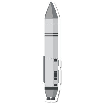 Modern Intercontinental Ballistic Missile Weapon System Silver Gray and White Detailed Illustration on Transparent Background