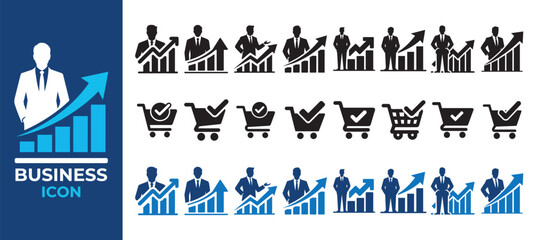 Business and shopping icon set. Corporate growth, analytics, cart symbols collection. Vector illustration eps 10