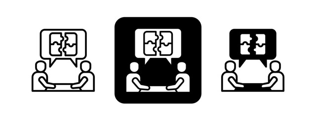 Problem Solving  Solid color and black line drawing vector illustration set